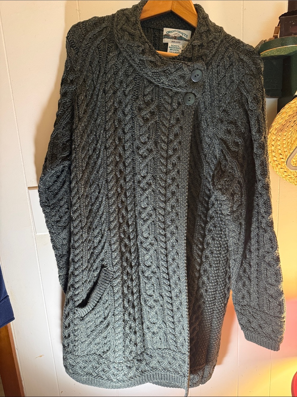 Aran Crafts Hunter Green Cable Knit Button Cardigan